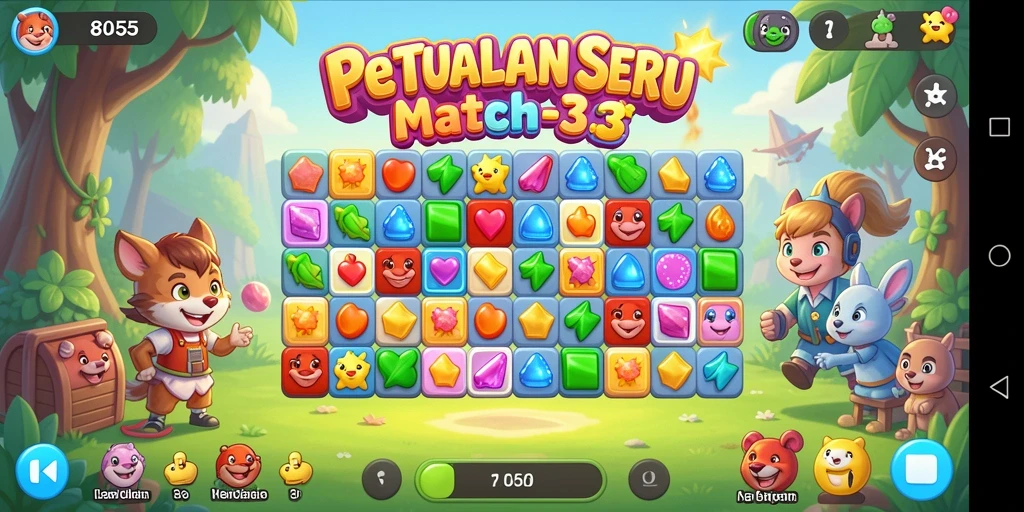 Tangkapan layar menampilkan gameplay seru dalam 8055 Match-3.