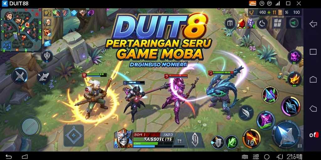 Tampilan seru gameplay MOBA DUIT8 dengan karakter yang menakjubkan.