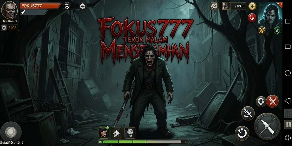 Screenshot gameplay FOKUS777 menampilkan suasana menakutkan dan mencekam.