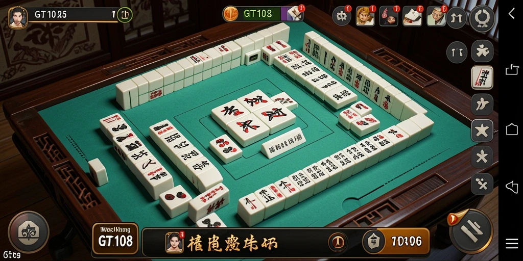 Screenshot utama GT108 menampilkan gameplay Mahjong yang penuh warna.