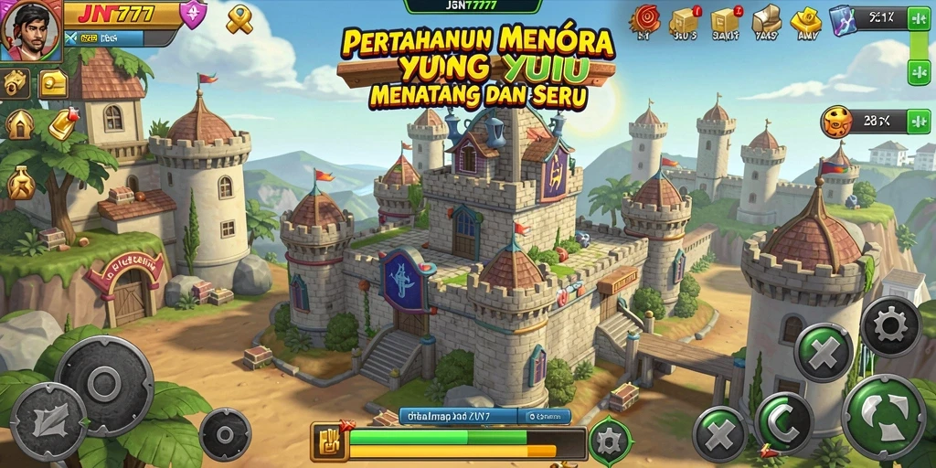 Tampilan gameplay menara pertahanan yang mendebarkan di JNT777.