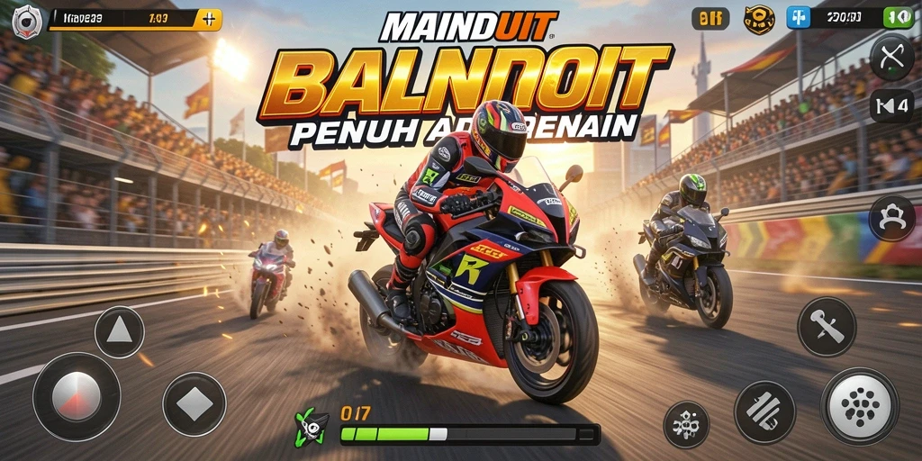 Tampilan gameplay MAINDUIT yang penuh aksi di lintasan balap motor.