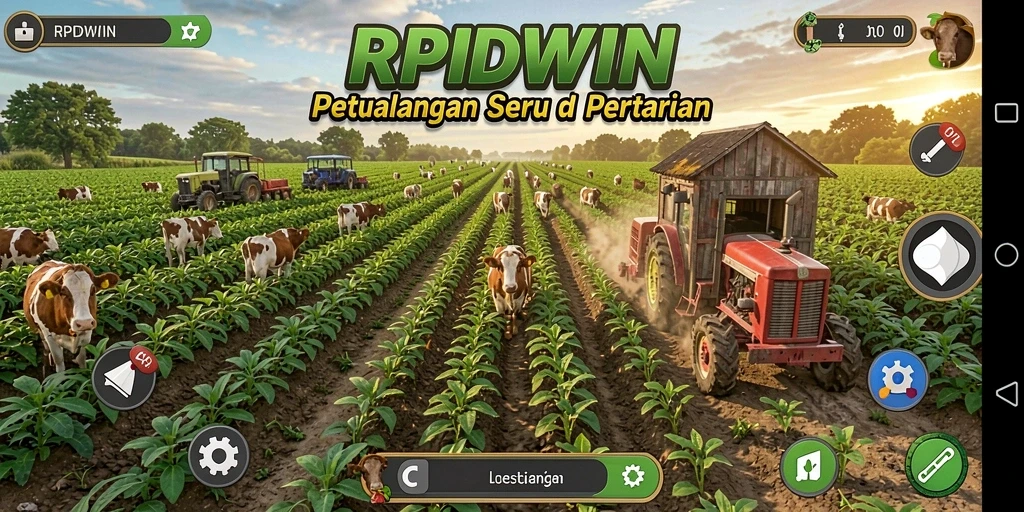 Tangkapan layar utama RPIDWIN menampilkan keseruan gameplay pertanian.