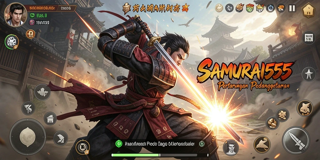 Tampilan dinamis pertempuran dalam SAMURAI555 yang mendebarkan.