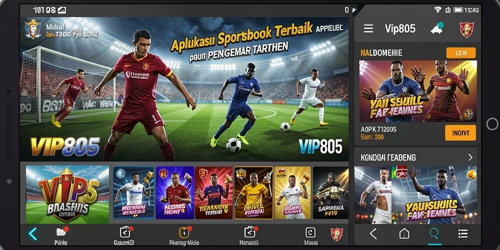 Screenshot utama menunjukkan gameplay menarik dalam aplikasi Sportsbook.